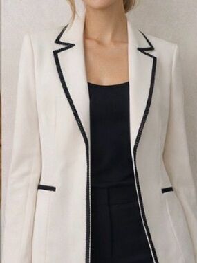 Kasper Cream Blazer with Black Trim